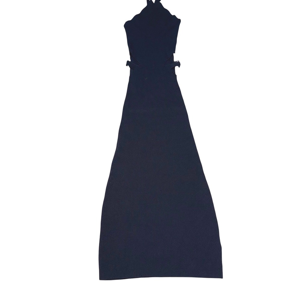Dion Lee Black Ribbed Knit Cutout Halter‎ Maxi Dress US 2 Luxury Bodycon Gala